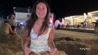 Shameless girl took off her panties in public