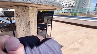 Milf caught me jerking off at public pool and helped me cum.