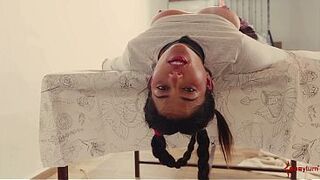 Hot Spanish PAWG gets a rough ass fucking and messy deepthroat session in bondage while not being allowed to cum