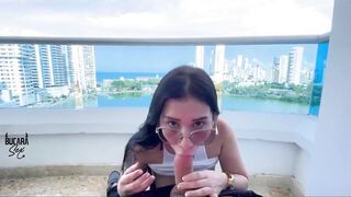 Horny slut gives me a great blowjob on the balcony!! I don't care if people are watching us! - BUCARASEX