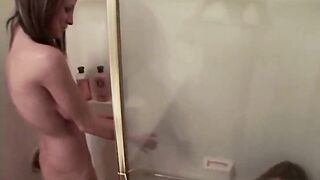 Twin teens masturbate together in the shower