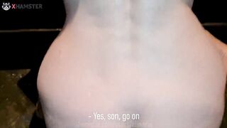 Don't cum inside me son, I don't want to get pregnant. Son fucks his stepmom in the bath